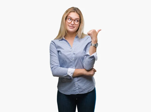 Young Caucasian Business Woman Wearing Glasses Isolated Background Smiling Happy — Stock Photo, Image