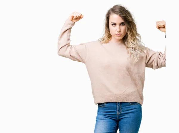 Vacker Ung Blond Kvinna Klädd Sweatershirt Över Isolerad Bakgrund Som — Stockfoto