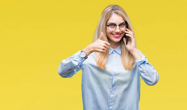 Young Beautiful Blonde Business Woman Calling Smartphone Isolated Background Happy — Stock Photo, Image