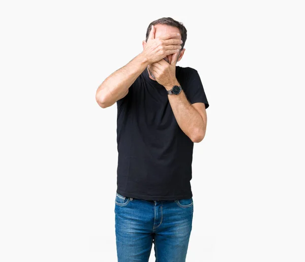 Handsome Middle Age Hoary Senior Man Isolated Background Covering Eyes — Stock Photo, Image