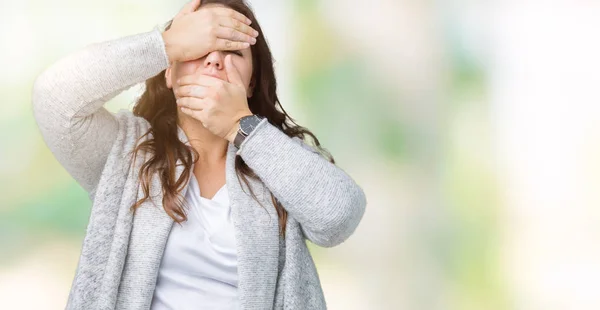 Vackra Storlek Ung Kvinna Iklädd Vinterjacka Över Isolerade Bakgrund Täcker — Stockfoto