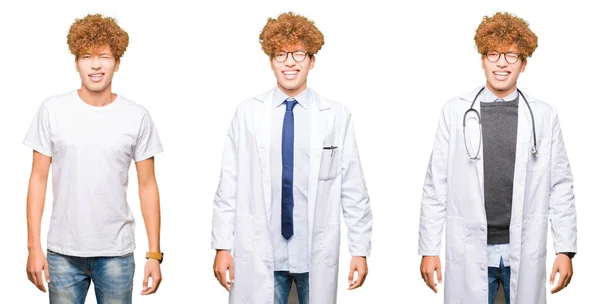 Collage Joven Doctor Con Abrigo Médico Sobre Fondo Blanco Aislado —  Fotos de Stock