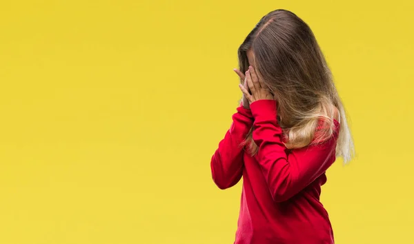 Jovem Mulher Loira Bonita Vestindo Camisola Vermelha Sobre Fundo Isolado — Fotografia de Stock