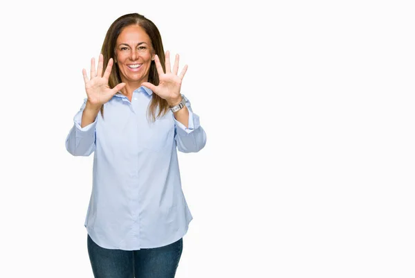 Schöne Erwachsene Frau Mittleren Alters Mit Isoliertem Hintergrund Die Mit — Stockfoto