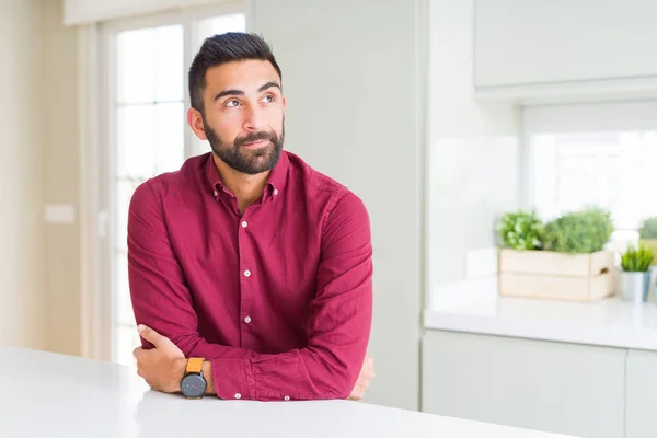 Handsome Hispanic Business Man Smiling Looking Side Staring Away Thinking — Stock Photo, Image