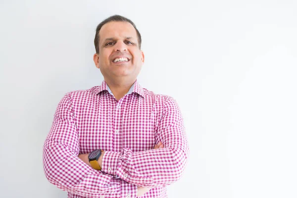 Hombre Mediana Edad Vistiendo Camisa Negocios Sobre Pared Blanca Cara — Foto de Stock