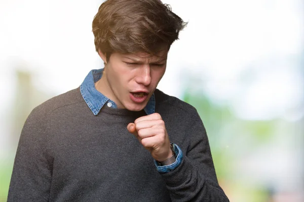 Young Handsome Elegant Man Isolated Background Feeling Unwell Coughing Symptom — Stock Photo, Image