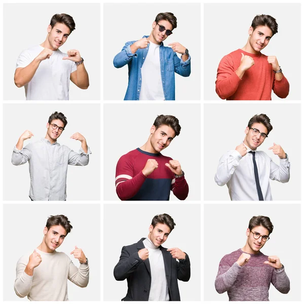 Collage Joven Hombre Negocios Guapo Sobre Fondo Aislado Mirando Confiado —  Fotos de Stock