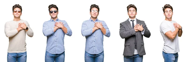 Collage Joven Hombre Negocios Guapo Sobre Fondo Aislado Sonriendo Con — Foto de Stock