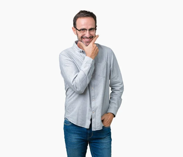 Guapo Mediana Edad Elegante Hombre Mayor Con Gafas Sobre Fondo — Foto de Stock