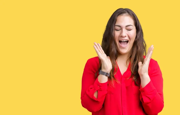 Bella Size Giovane Donna Affari Sfondo Isolato Che Celebra Pazzo — Foto Stock