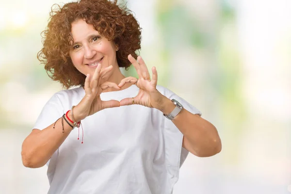 Mooie Midden Ager Senior Vrouw Dragen Witte Shirt Geïsoleerde Achtergrond — Stockfoto