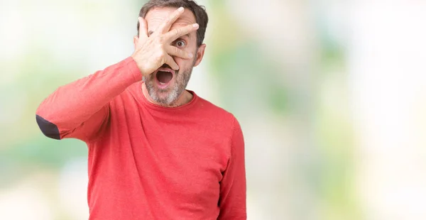 Gutaussehender Älterer Herr Mittleren Alters Winterpullover Vor Isoliertem Hintergrund Der — Stockfoto