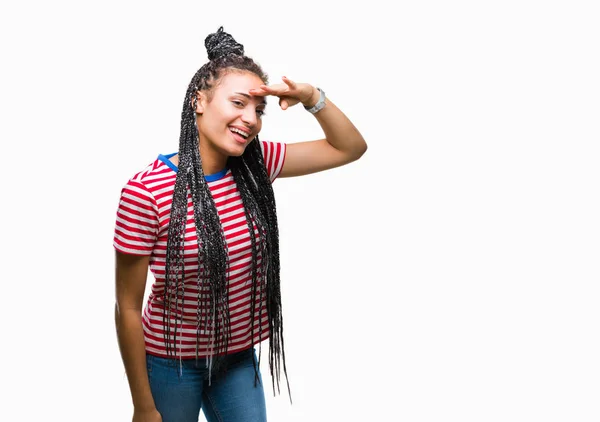 Jeune Fille Afro Américaine Cheveux Tressés Sur Fond Isolé Très — Photo