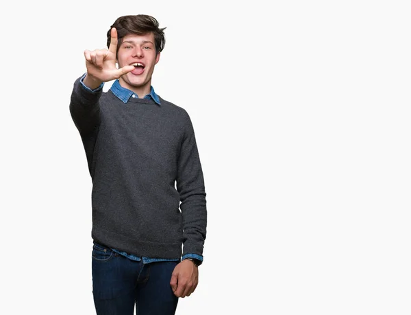 Jovem Bonito Homem Elegante Sobre Fundo Isolado Mostrando Apontando Para — Fotografia de Stock