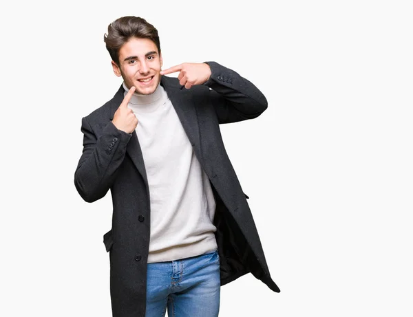 Young Elegant Man Wearing Winter Coat Isolated Background Smiling Confident — Stock Photo, Image