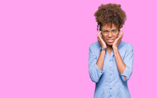 Beautiful Young African American Business Woman Isolated Background Covering Ears — Stock Photo, Image