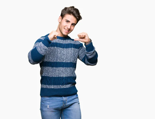 Joven Hombre Guapo Sobre Fondo Aislado Mirando Confiado Con Sonrisa — Foto de Stock