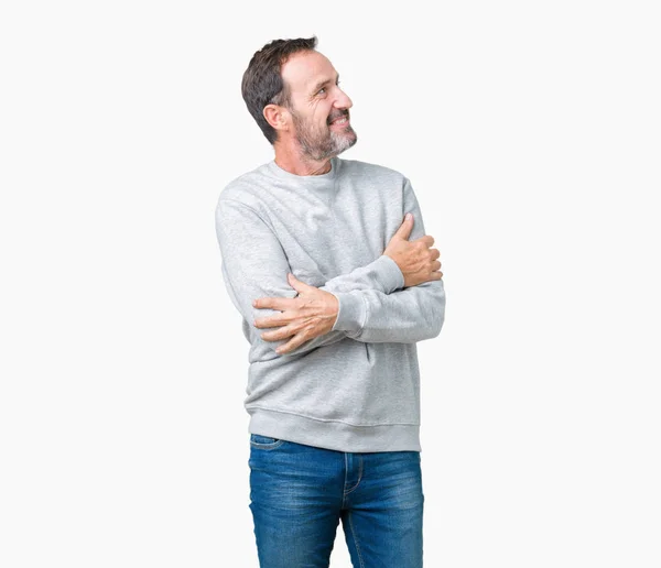 Knappe Middenleeftijd Senior Man Dragen Een Trui Geïsoleerde Achtergrond Glimlachend — Stockfoto