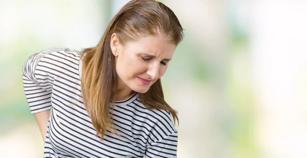 Medelåldern Mogen Vacker Kvinna Bär Ränder Vinter Tröja Över Isolerade — Stockfoto