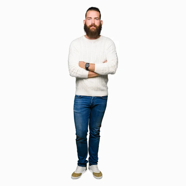 Giovane Hipster Che Indossa Maglione Invernale Scettico Nervoso Espressione Disapprovazione — Foto Stock