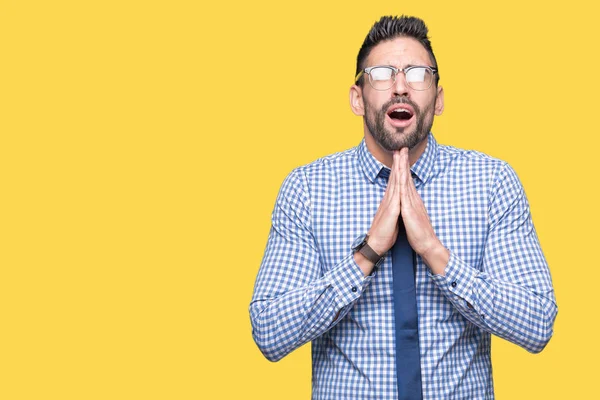 Young Business Man Wearing Glasses Isolated Background Begging Praying Hands — Stock Photo, Image