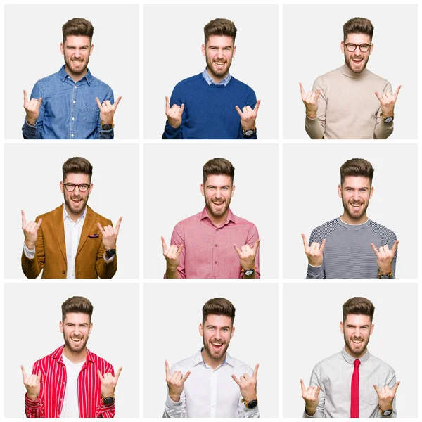 Collage Handsome Young Business Man Wearing Different Looks White Isolated — Stock Photo, Image