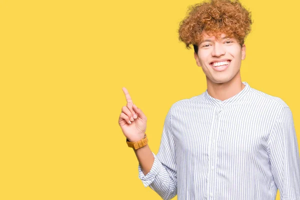 Young Handsome Business Man Afro Hair Wearing Elegant Shirt Big — Stock Photo, Image