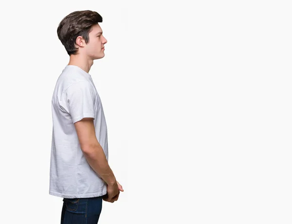 Junger Gutaussehender Mann Trägt Legeres Weißes Shirt Über Isoliertem Hintergrund — Stockfoto