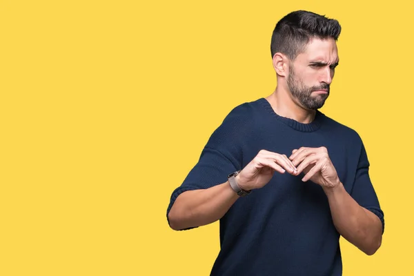 Joven Hombre Guapo Con Suéter Sobre Fondo Aislado Expresión Disgustada —  Fotos de Stock