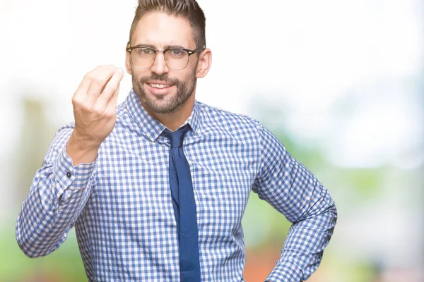 Unga Företag Man Glasögon Över Isolerade Bakgrund Gör Italienska Gest — Stockfoto