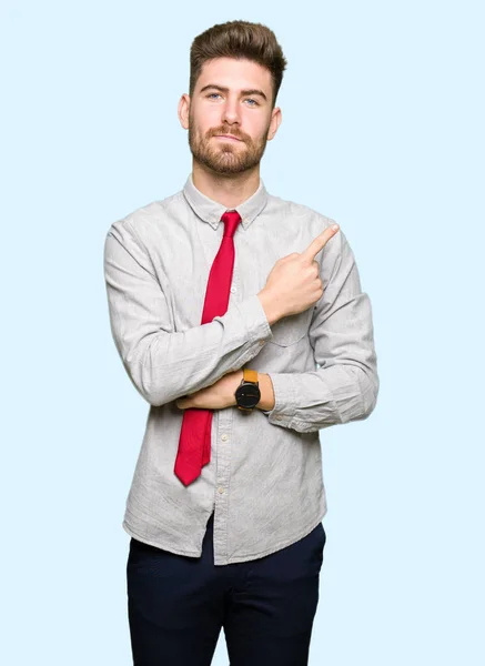 Young Handsome Business Man Pointing Hand Finger Side Showing Advertisement — Stock Photo, Image