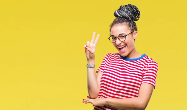 Jovem Trançado Cabelo Afro Americano Menina Vestindo Óculos Sobre Fundo — Fotografia de Stock