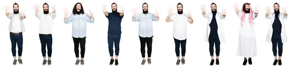 Collage Eines Jungen Mannes Mit Bart Und Langen Haaren Vor — Stockfoto