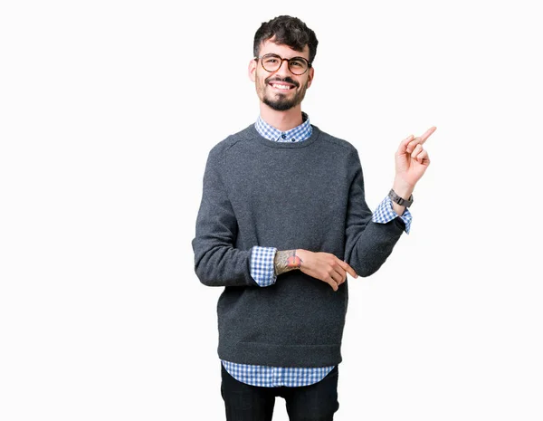 Joven Hombre Inteligente Guapo Con Gafas Sobre Fondo Aislado Con —  Fotos de Stock