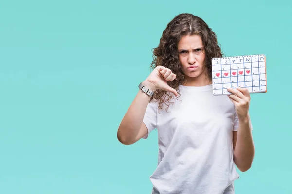 Jonge Brunette Meisje Houdt Van Menstruatie Kalender Geïsoleerde Achtergrond Met — Stockfoto