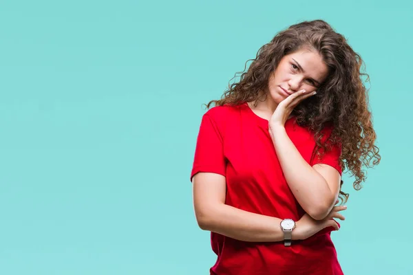 Beautiful Brunette Curly Hair Young Girl Wearing Casual Look Isolated — Stock Photo, Image