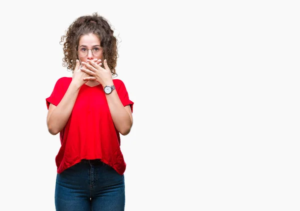 Schöne Brünette Lockige Haare Junges Mädchen Trägt Eine Brille Über — Stockfoto