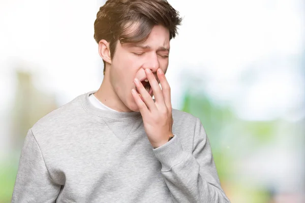 Young Handsome Sporty Man Wearing Sweatshirt Isolated Background Bored Yawning — Stock Photo, Image