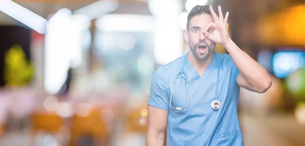 Handsome Young Doctor Surgeon Man Isolated Background Doing Gesture Shocked — Stock Photo, Image