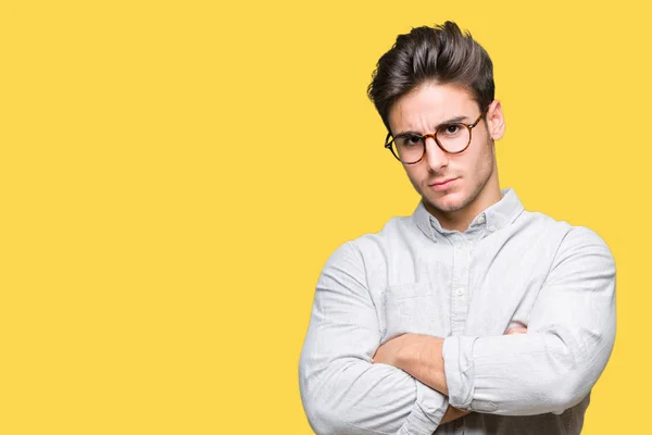 Joven Hombre Guapo Con Gafas Sobre Fondo Aislado Escéptico Nervioso —  Fotos de Stock