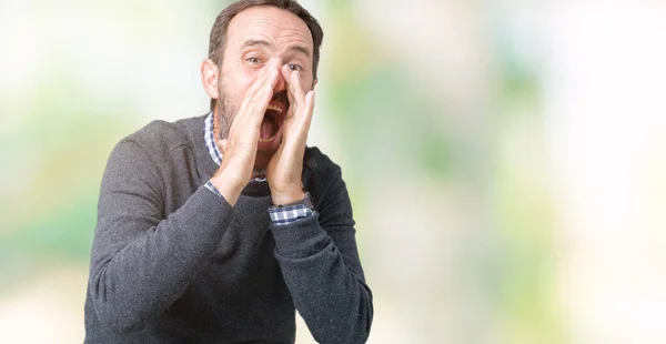 Handsome Middle Age Senior Man Wearing Sweater Isolated Background Shouting — Stock Photo, Image