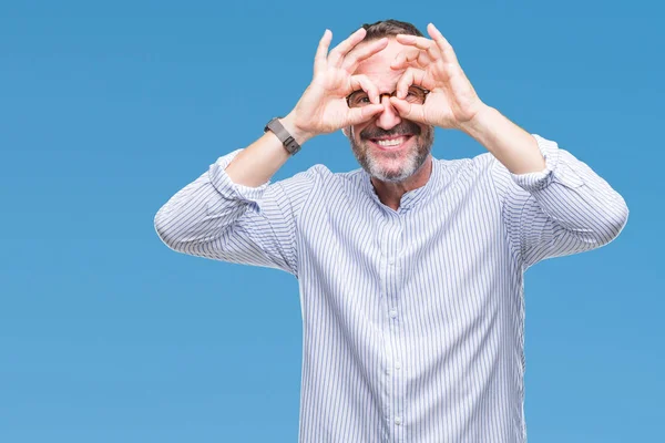 Middle Age Hoary Senior Man Wearing Glasses Isolated Background Doing — Stock Photo, Image