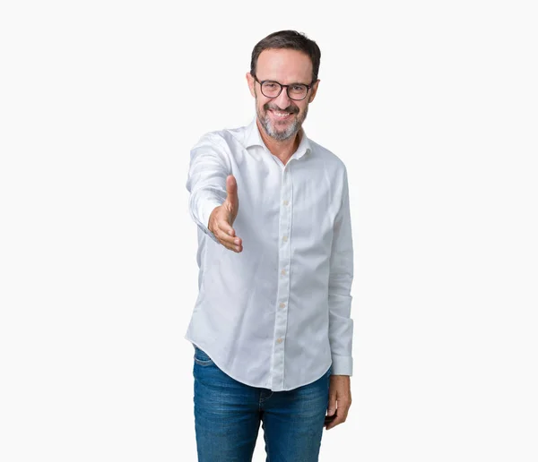 Schöner Älterer Eleganter Geschäftsmann Mittleren Alters Mit Brille Vor Isoliertem — Stockfoto