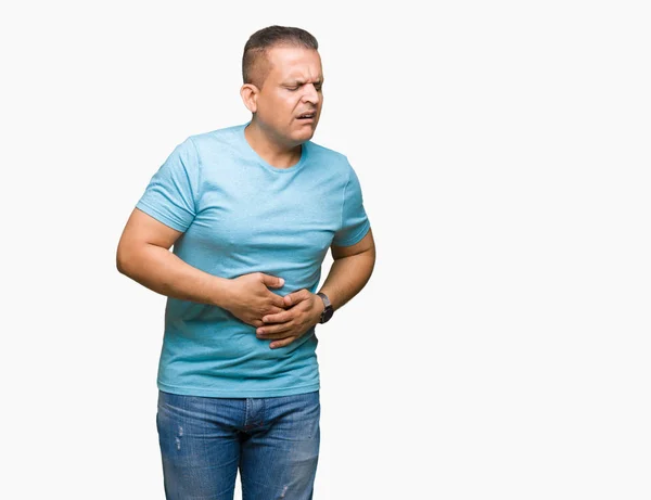 Homem Árabe Meia Idade Vestindo Camiseta Azul Sobre Fundo Isolado — Fotografia de Stock