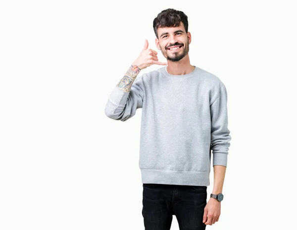 Jeune Homme Beau Sweat Shirt Sur Fond Isolé Souriant Faire — Photo