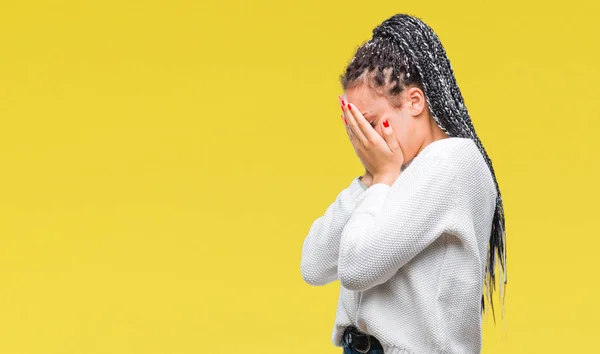 Young Gevlochten Hair Afrikaans Amerikaans Meisje Winter Trui Dragen Geïsoleerde — Stockfoto