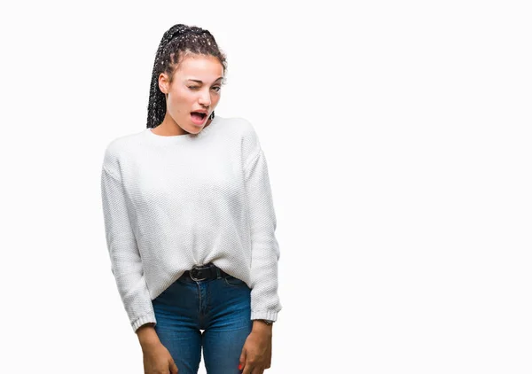 Jovem Trançado Cabelo Afro Americano Menina Vestindo Camisola Inverno Sobre — Fotografia de Stock