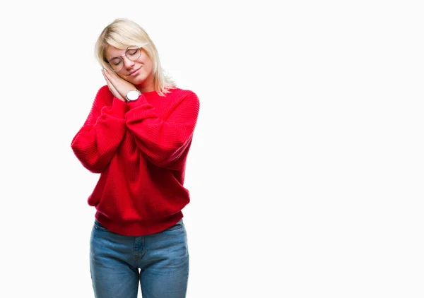 Joven Hermosa Mujer Rubia Con Suéter Gafas Sobre Fondo Aislado — Foto de Stock