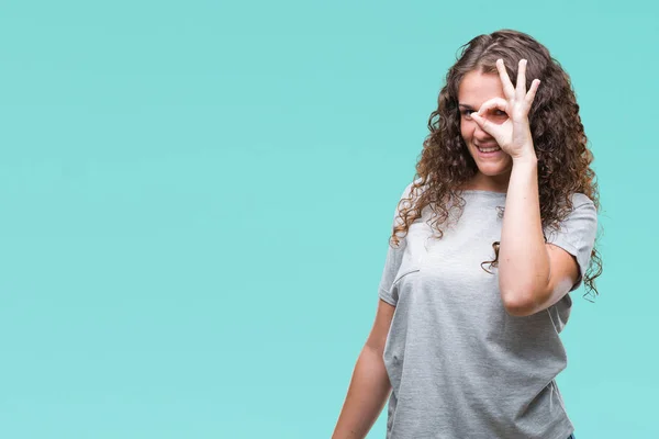 Schöne Junge Brünette Lockige Haare Mädchen Trägt Lässigen Blick Über — Stockfoto